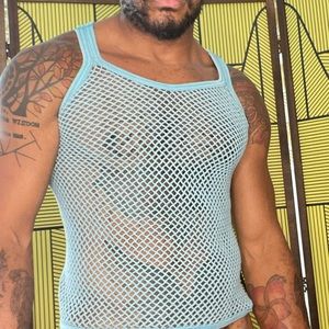 Blue Mesh Tank Top